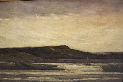 Lot 1170 - Arthur Douglas Peppercorn (1847 - 1924) oil on canvas, Loch Scene, signed, bearing label verso for British Empire Exhibition 1924