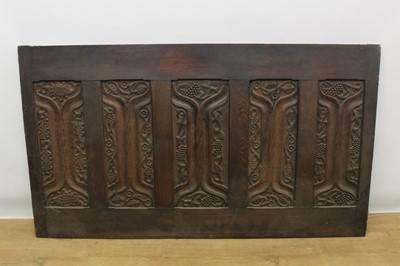 Lot 1314 - Large early carved oak enriched parchemin panel with grape decoration.