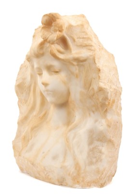 Lot 722 - Art Nouveau carved marble head of a girl with a flower in her hair