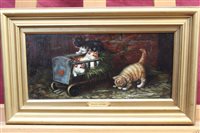 Lot 1050 - Bessie Bamber, oil on board - kittens playing...