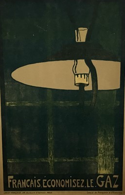 Lot 63 - Jeanne Fapaurnou, lithographic poster - ‘Francais. Economisez 
Le Gaz’, 31cm x 51cm in glazed frame