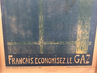 Lot 63 - Jeanne Fapaurnou, lithographic poster - ‘Francais. Economisez 
Le Gaz’, 31cm x 51cm in glazed frame
