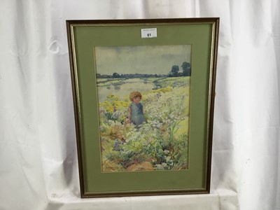 Lot 224 - A M Walters (early 20th century) watercolour - girl beside a river, 24cm x 35cm in glazed frame