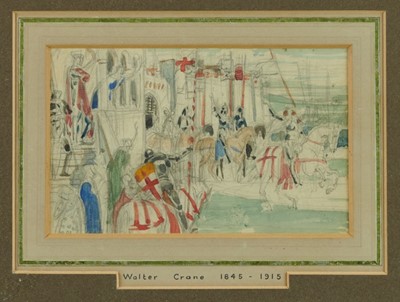 Lot 263 - Walter Crane (1845- 1915) pencil and watercolour sketch- Chivalric scene.