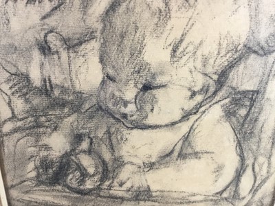 Lot 83 - Charcoal sketch of a baby indistinctly signed, 19cm x 22cm in glazed frame