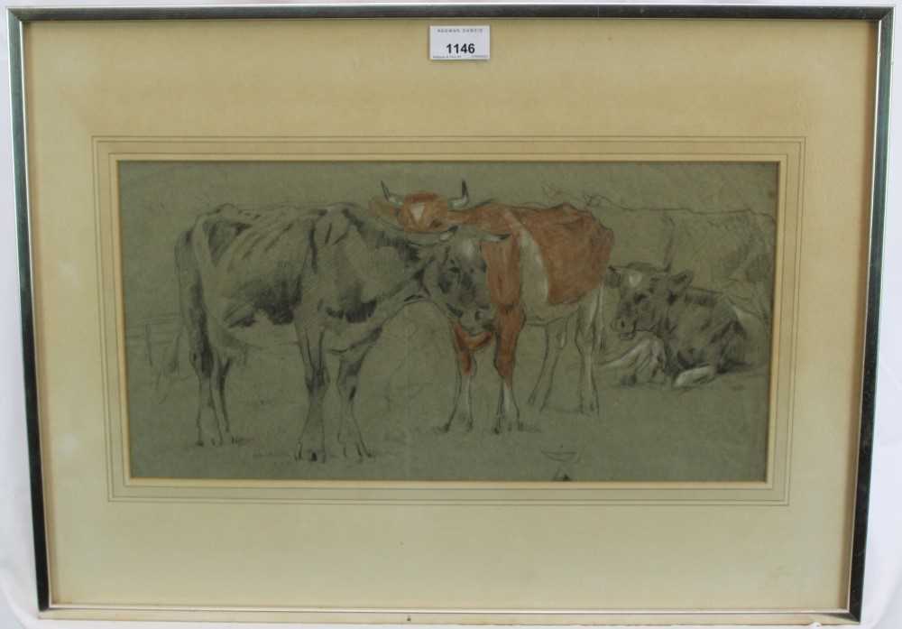 Lot 1146 - Attributed to Anton Mauve, pencil and pastel sketch of cows