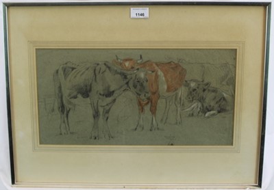 Lot 1312 - Attributed to Anton Mauve, pencil and pastel sketch of cows