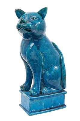 Lot 85 - 18th/19th century Chinese blue glazed cat