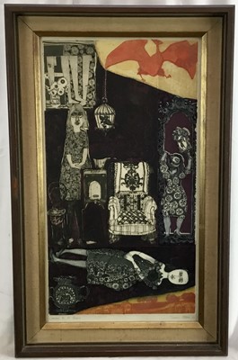 Lot 76 - Susan Stone aquatint - ‘Woman in a room’, signed and dated 1960, 30cm x 56cm
