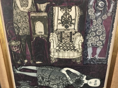 Lot 76 - Susan Stone aquatint - ‘Woman in a room’, signed and dated 1960, 30cm x 56cm