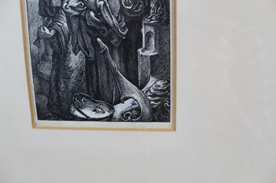 Lot 1180 - Pre-Raphaelite pen and ink illustration signed I.H. - monk at door, 10cm x 14cm mounted in glazed frame