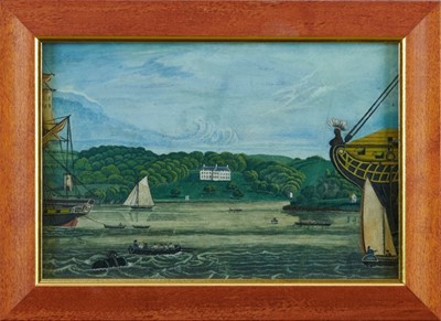 Lot 1154 - 19th century naive school gouache, marine scene towards the coast.