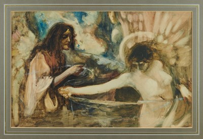 Lot 1184 - Charles Robinson (1870-1937) watercolour - ‘The Norns’,  with The Studio label verso unframed