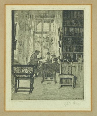 Lot 1179 - *Sylvia Gosse (1881-1968) etching - Sir Edmund Gosse in his study, signed, 15cm x 18cm, in glazed frame