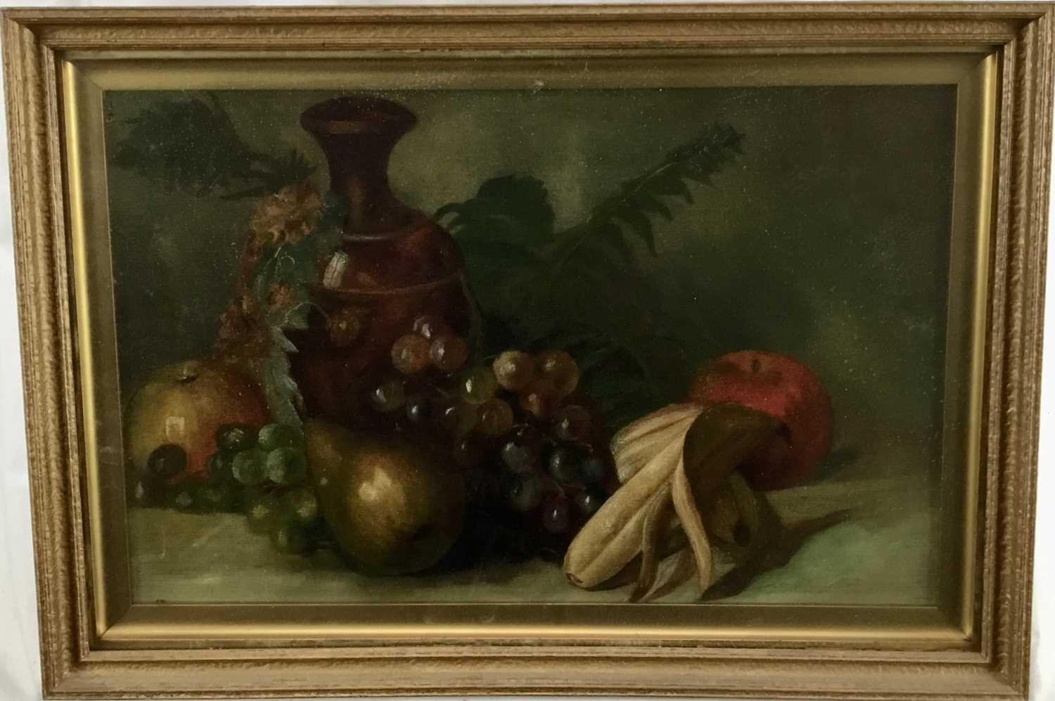 Lot 70 - English School, late 19th century - still life of fruit, 43cm x 28cm in glazed frame