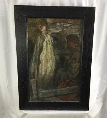 Lot 72 - English school late 19th century pastel signed with initials EP - figures beside a river, 43cm x 70cm in glazed frame