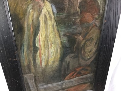 Lot 72 - English school late 19th century pastel signed with initials EP - figures beside a river, 43cm x 70cm in glazed frame