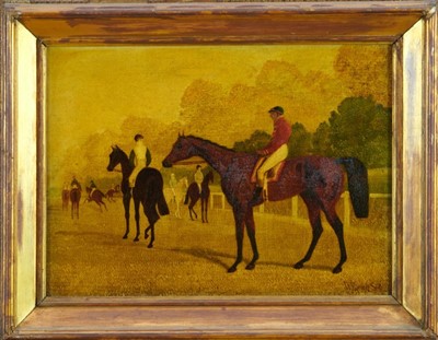 Lot 1161 - After John Frederick Herring Snr. (1795-1865), oil on canvas - At the start of the race, signed, in gilt frame