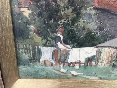Lot 94 - H Ballard, 19th century watercolour - woman before a cottage.