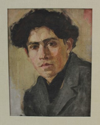 Lot 1150 - English School, early 20th century oil on unstretched canvas - portrait of a young man