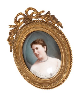 Lot 758 - Fine quality 19th century enamel portrait miniature in oval ormolu frame