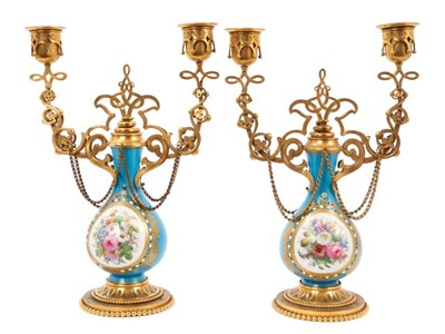 Lot 759 - Pair of fine quality 19th century Sèvres porcelain and ormolu mounted candelabra