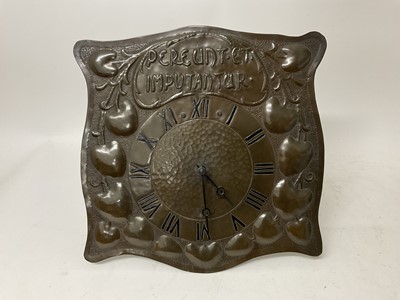 Lot 684 - Arts and Crafts wall clock with pendulum and weights