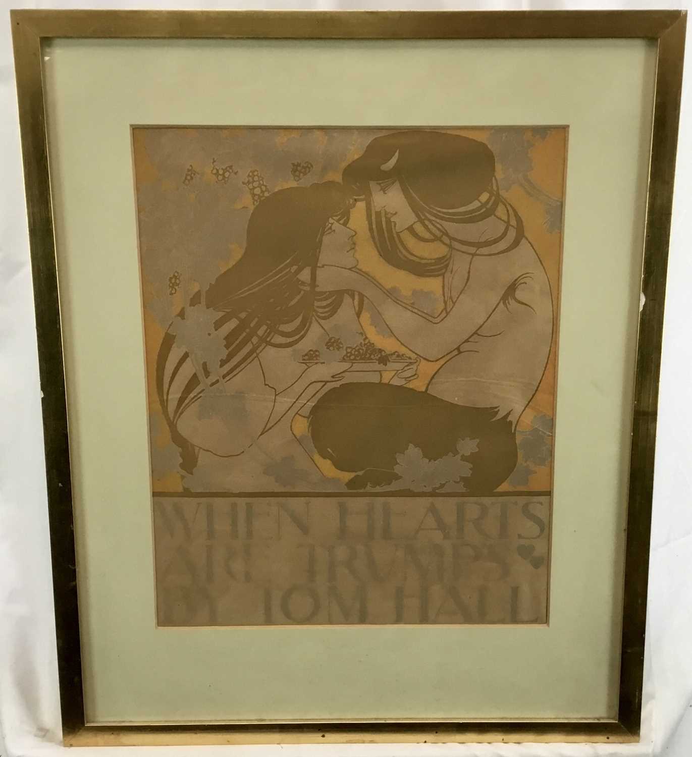 Lot 125 - After William H. Bradley Art Nouveau lithograph - ‘When Hearts are Trumps by Tom Hall’ 33cm x 41cm in glazed frame