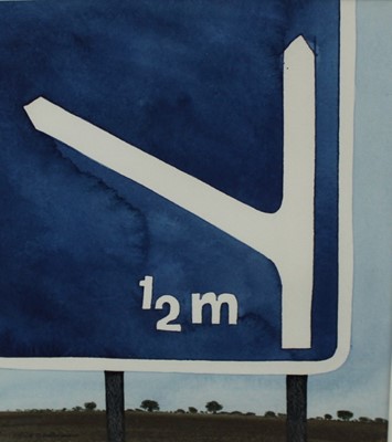 Lot 1188 - *David Gentleman (b. 1930) watercolour, Motorway Sign, signed, bearing Mercury Gallery label verso