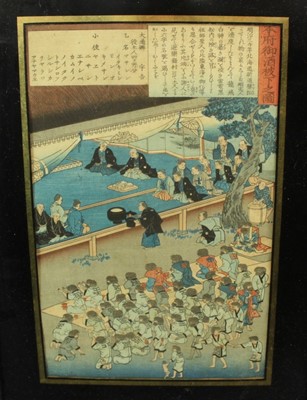 Lot 1194 - Meiji period Japanese woodblock print- Temple Scene and one other