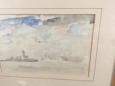 Lot 69 - Philip Connard (1875-1958) watercolour sketch - naval vessels, 27cm x 18cm in glazed frame