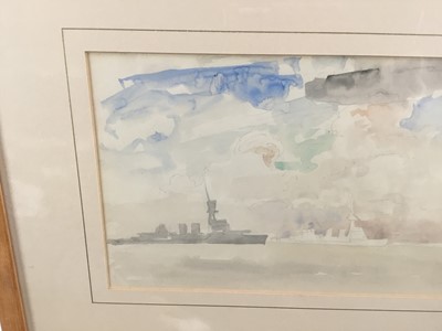 Lot 69 - Philip Connard (1875-1958) watercolour sketch - naval vessels, 27cm x 18cm in glazed frame