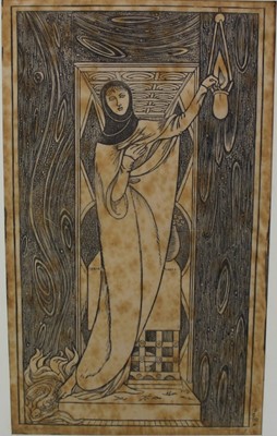 Lot 1191 - Charles Ricketts (1866-1931) proof wood engraving - ‘Faith’, frontispiece to ‘Spiritual Poems’ by John Gray, 1896, 12cm x 19cm