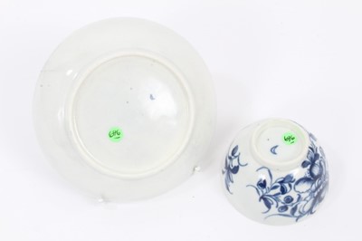 Lot 6 - A Worcester blue and white tea bowl and saucer, circa 1757-80, painted with the Mansfield pattern, crescent marks, the saucer measuring 10.75cm diameter