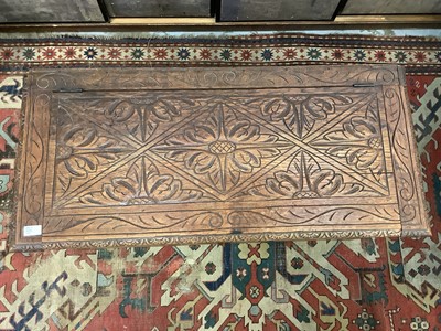 Lot 1424 - Art and Crafts carved oak coffer