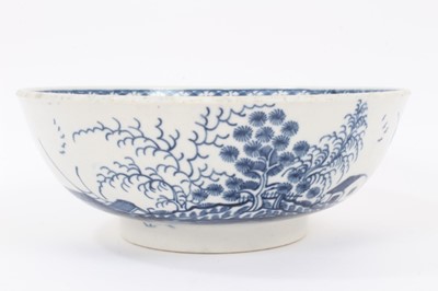 Lot 8 - A Worcester blue and white bowl, circa 1770-80, painted with the Rock Strata Island pattern, crescent mark to base, 18.5cm diameter