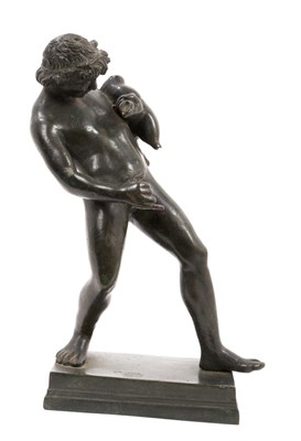 Lot 791 - After the antique, bronze figure, depicting a satyr with a wineskin, on rectangular base.