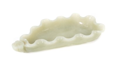 Lot 793 - Chinese carved celadon jade brush washer in the form of a poppy leaf