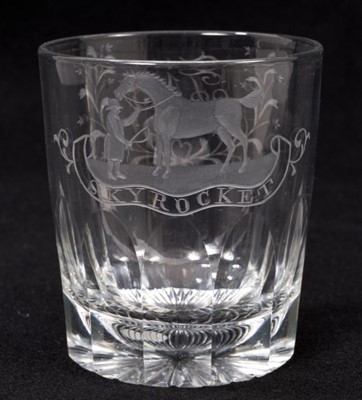 Lot 111 - Horse racing interest - George III drinking glass with engraving depicting a horse 'Skyrocket'