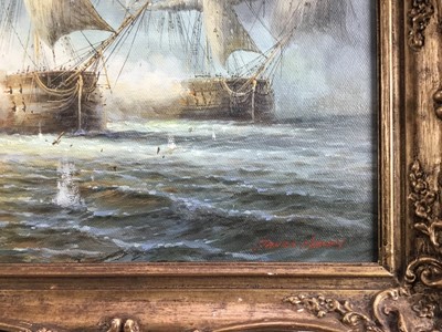 Lot 159 - James III Hardy (b 1937) oil on canvas laid down onto board, sea battle
