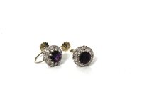 Lot 484 - Pair amethyst and diamond cluster earrings,...