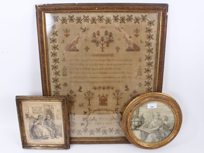 Lot 795 - Two 19th century hair work pictures and a sampler dated 1837