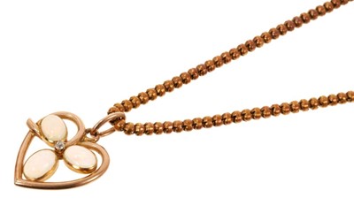 Lot 456 - Edwardian opal and diamond heart shaped pendant on chain