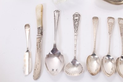 Lot 237 - Selection of miscellaneous silver, including flatware, caddy spoon, and other items