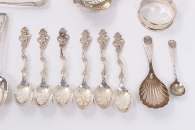 Lot 237 - Selection of miscellaneous silver, including flatware, caddy spoon, and other items