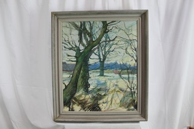 Lot 949 - Anthony Atkinson (1929-2014) oil on canvas - "Winter at Horkesley", signed, 62cm x 51cm, framed