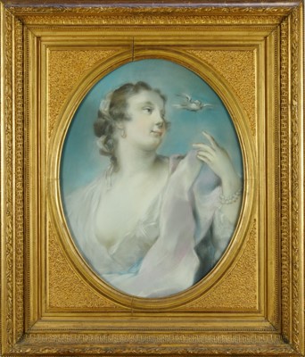 Lot 1185 - After Rosalba Carriera (1673-1757), German School, early 20th century, oval pastel portrait of a lady, 54cm x 42cm, exhibition label verso, in glazed gilt frame