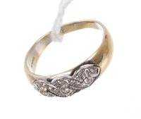 Lot 492 - Gold (18ct) diamond set band ring with an...