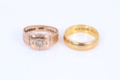 Lot 561 - 22ct gold wedding ring (London 1966) and 9ct gold diamond set ring (Birmingham 1928)