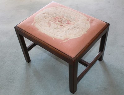 Lot 1240 - 19th century mahogany framed stool with drop-in upholstered seat, on chamfered legs, 56cm x 44cm